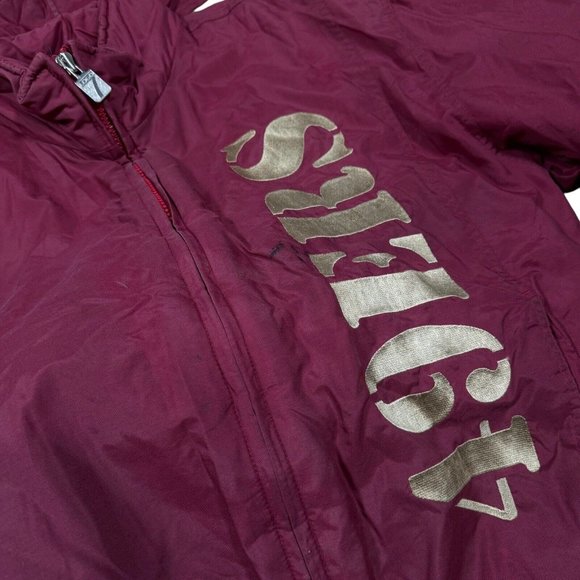 Vtg 90’s San Francisco 49ers Logo 7 Game Day Puffer Jacket Hood Sz M‎ Black/Red - Picture 6 of 16